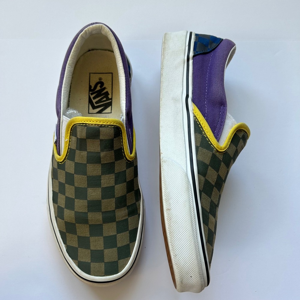 Vans Off The Wall Slip-On Checkerboard Purple Green Yellow Sneakers M6  W7.5